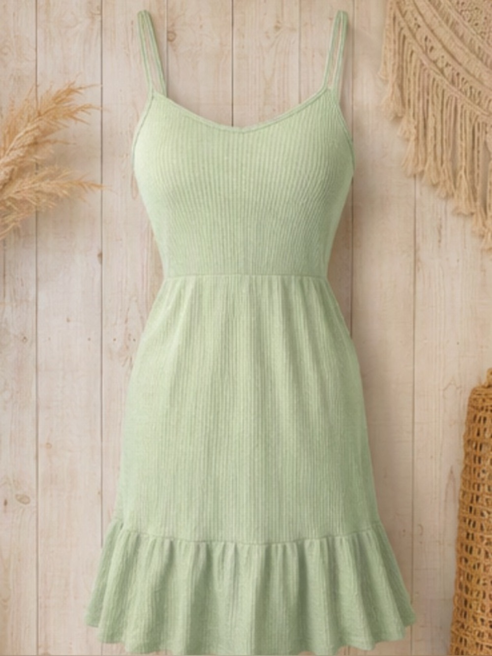 🌷 Caution To The Wind🌷 Mint Green Ribbed Ruffle Dress - Picture 5 of 11
